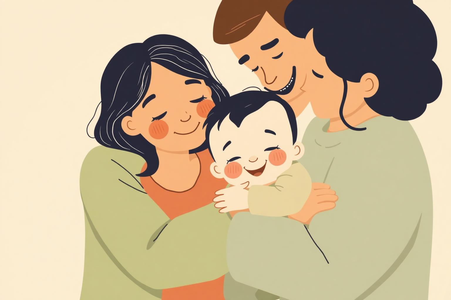 Família abraçando bebê